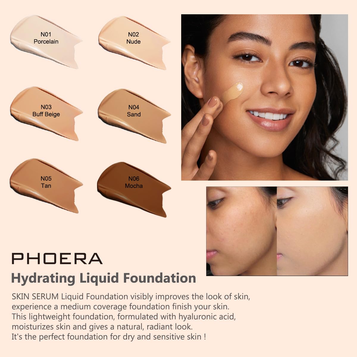 PHOERA Hydrating Serum Foundation – N01 Porcelain (Normal Skin)