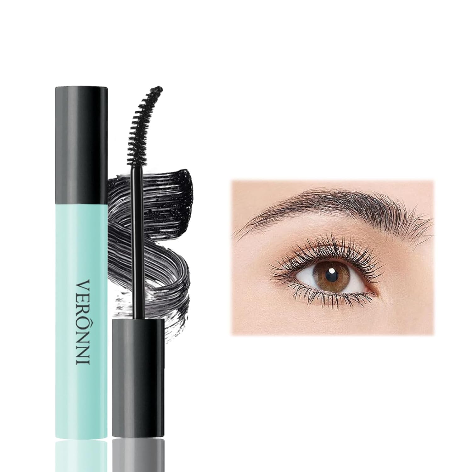 Black Waterproof Mascara No Clump Volumizing Eyelash Smudge Proof Mascara – Curved 4D Silk Fiber Brush