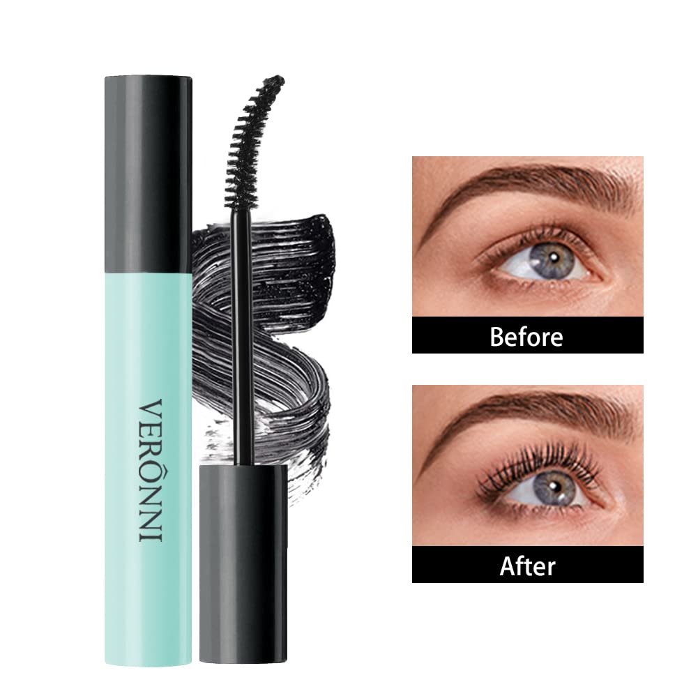 Black Waterproof Mascara No Clump Volumizing Eyelash Smudge Proof Mascara – Curved 4D Silk Fiber Brush