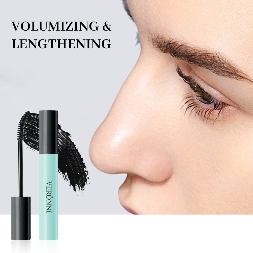 Black Waterproof Mascara No Clump Volumizing Eyelash Smudge Proof Mascara – Curved 4D Silk Fiber Brush