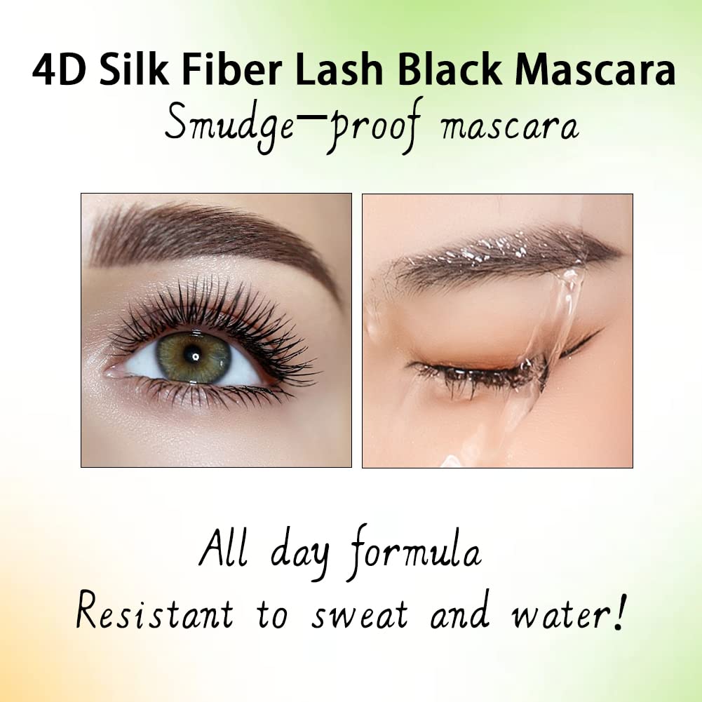 Black Waterproof Mascara No Clump Volumizing Eyelash Smudge Proof Mascara – Curved 4D Silk Fiber Brush