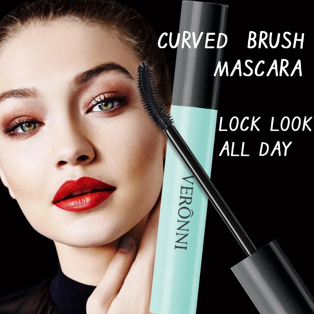 Black Waterproof Mascara No Clump Volumizing Eyelash Smudge Proof Mascara – Curved 4D Silk Fiber Brush