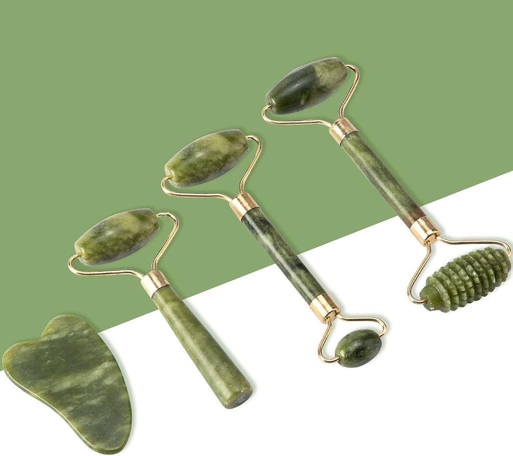 Jade Gua Sha Facial Massager Set – 5 in 1 Skin Care Tools with Roller and Massager