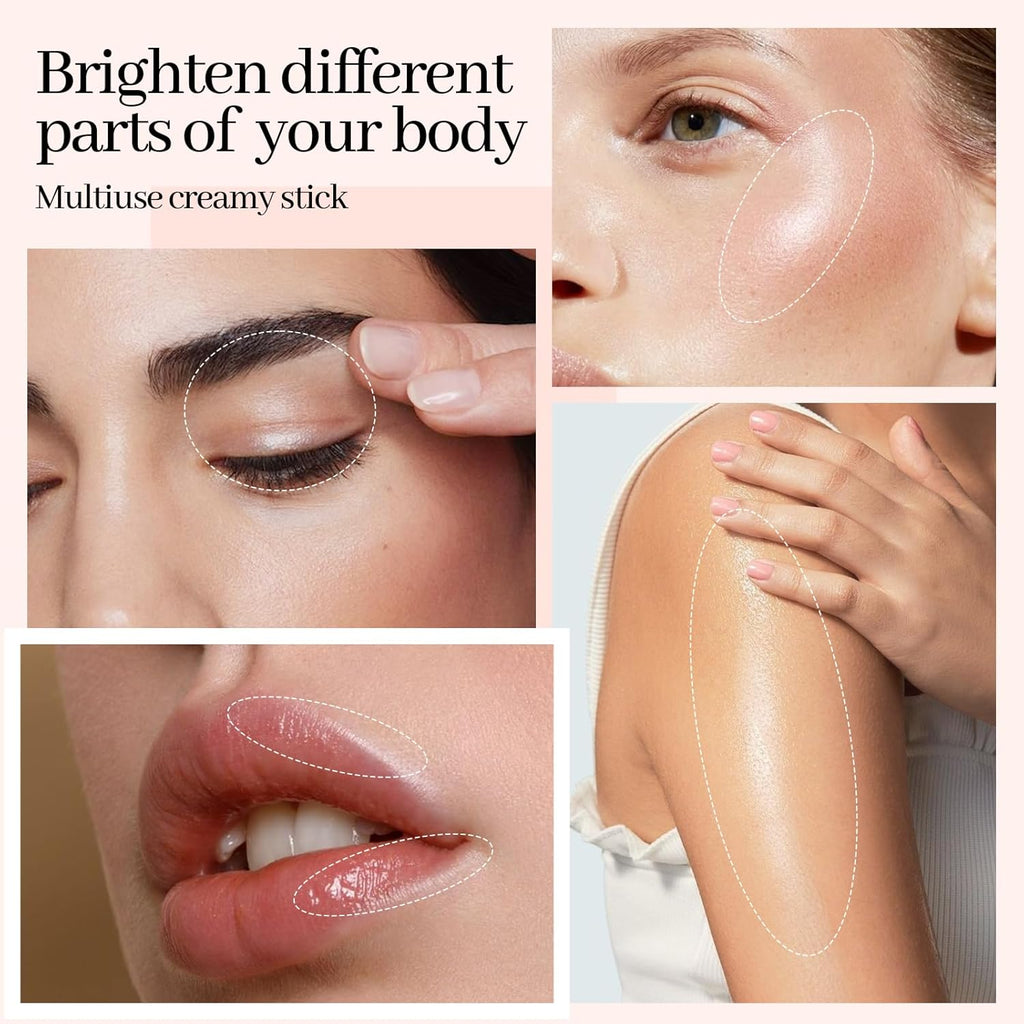 Double-Ended Clear Highlighter Stick, Shimmer Glow Natural Dewy Face Highlighter Glass Skin Stick