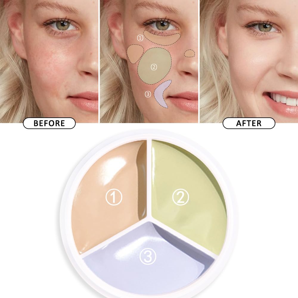 Kaely Tri Color Pot Concealer Full Coverage, Under Eye Brightener Color Correcting Concealer – 02
