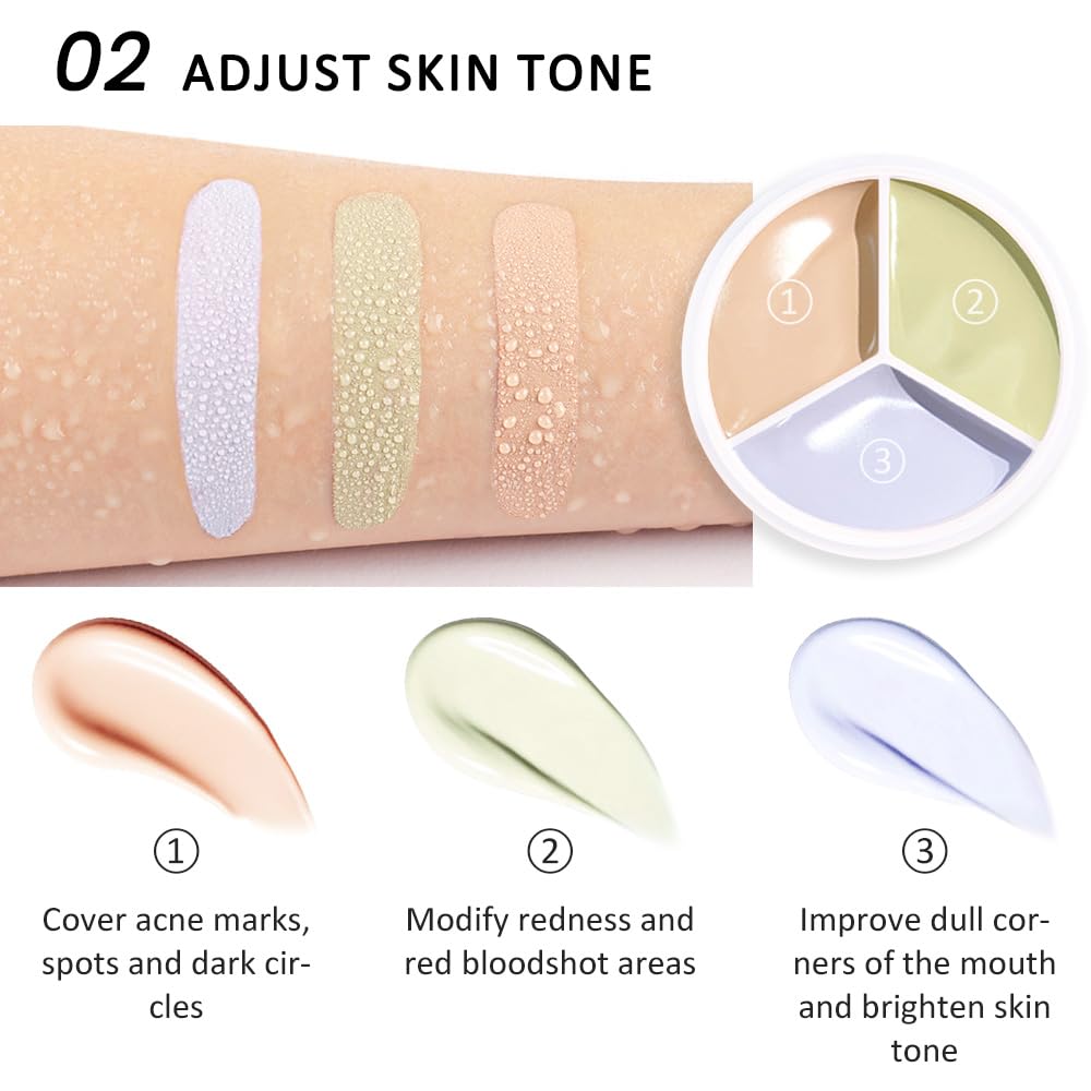 Kaely Tri Color Pot Concealer Full Coverage, Under Eye Brightener Color Correcting Concealer – 02