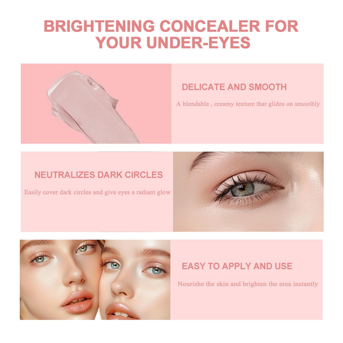 Under Eye Brightener, Concealer Full Coverage for Dark Circles – Light Pink (1 PC)